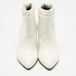 Pre Owned Celine White Leather Pointed Toe Ankle Boots Size 38