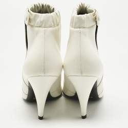 Pre Owned Celine White Leather Pointed Toe Ankle Boots Size 38