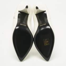 Pre Owned Celine White Leather Pointed Toe Ankle Boots Size 38