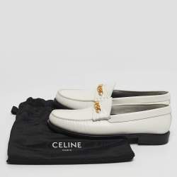 Pre Owned Celine White Leather Luco Triomphe Chain Loafers Size 39