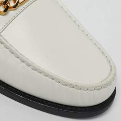 Pre Owned Celine White Leather Luco Triomphe Chain Loafers Size 39