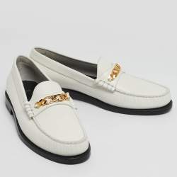 Pre Owned Celine White Leather Luco Triomphe Chain Loafers Size 39