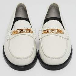 Pre Owned Celine White Leather Luco Triomphe Chain Loafers Size 39