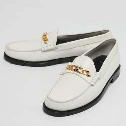 Pre Owned Celine White Leather Luco Triomphe Chain Loafers Size 39