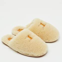 Pre Owned Celine Cream Shearling Fur Georgia Flat Mules Size 36