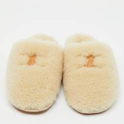 Pre Owned Celine Cream Shearling Fur Georgia Flat Mules Size 36