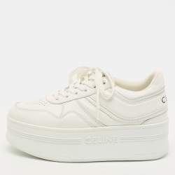 Pre Owned Celine Size 36 White Leather Lace Up Block Sneakers