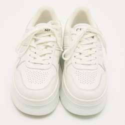 مملوكة مسبقًا Celine Size 36 White Leather Lace Up Block Sneakers