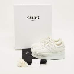 مملوكة مسبقًا Celine Size 36 White Leather Lace Up Block Sneakers