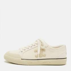 Pre Owned حذاء رياضي سيلين تريومف قماش أبيض مائل للخشب مقاس 35