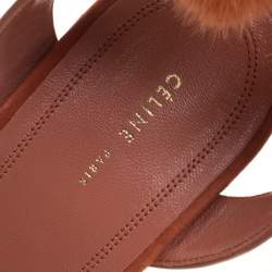 Pre Owned Cèline Brown Leather and Mink Fur Bracelet Peep Toe Sandals Size 38.5