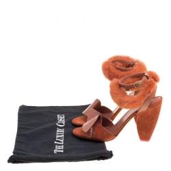 Pre Owned Cèline Brown Leather and Mink Fur Bracelet Peep Toe Sandals Size 38.5