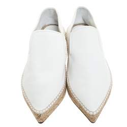 Celine White Leather Pointed Toe Slip On Espadrilles Loafer Flats Size 39