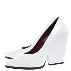 مملوكة مسبقًا Celine White Leather Demi Pointed Toe Wedges Pumps Size 38.5