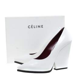 مملوكة مسبقًا Celine White Leather Demi Pointed Toe Wedges Pumps Size 38.5