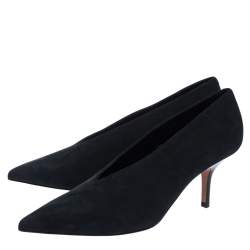 Pre Owned Celine Black Nubuck Leather V-Neck Pointed Toe Pumps Size 38
