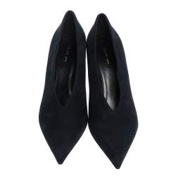 Pre Owned Celine Black Nubuck Leather V-Neck Pointed Toe Pumps Size 38