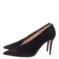 Pre Owned Celine Black Suede V Cut Pointed Toe Pumps Size 39