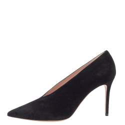 Pre Owned Celine Black Suede V Cut Pointed Toe Pumps Size 39