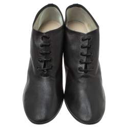 Pre Owned Celine Black Leather Lace Up Ankle Booties Size 39