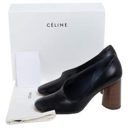 Pre Owned Celine Black Leather D'orsay Block Heel Pumps Size 39