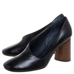 Pre Owned Celine Black Leather D'orsay Block Heel Pumps Size 39