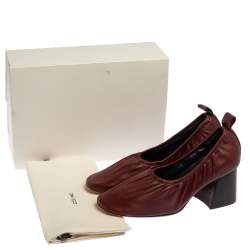 Pre Owned Celine Burgundy Leather Scrunch Block Heel Pumps Size 39