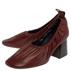 Pre Owned Celine Burgundy Leather Scrunch Block Heel Pumps Size 39