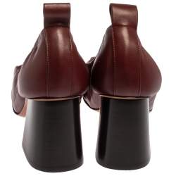 Pre Owned Celine Burgundy Leather Scrunch Block Heel Pumps Size 39