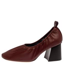 Pre Owned Celine Burgundy Leather Scrunch Block Heel Pumps Size 39