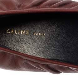 Pre Owned Celine Burgundy Leather Scrunch Block Heel Pumps Size 39