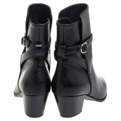 Pre Owned Celine Black Leather Block Heel Ankle Boots Size 37
