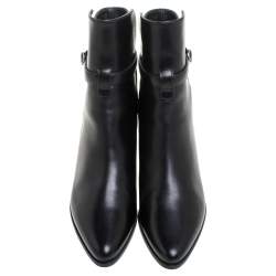 Pre Owned Celine Black Leather Block Heel Ankle Boots Size 37