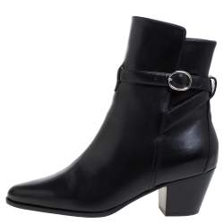 Pre Owned Celine Black Leather Block Heel Ankle Boots Size 37