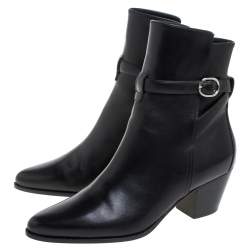 Pre Owned Celine Black Leather Block Heel Ankle Boots Size 37