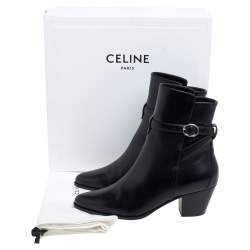Pre Owned Celine Black Leather Block Heel Ankle Boots Size 37