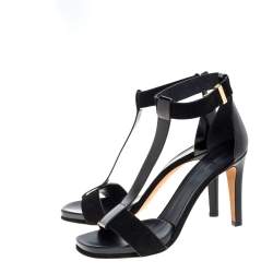 Pre Owned Celine Black Leather and Suede T Strap Platform Sandals Size 40
