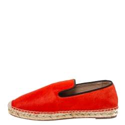 Pre Owned Celine Orange Calf hair Slip On Espadrille Loafer Flats Size 41