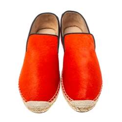 Pre Owned Celine Orange Calf hair Slip On Espadrille Loafer Flats Size 41