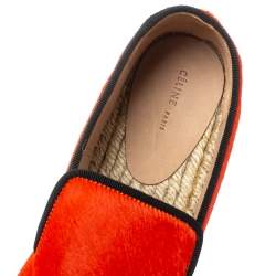 Pre Owned Celine Orange Calf hair Slip On Espadrille Loafer Flats Size 41