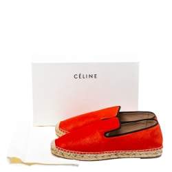 Pre Owned Celine Orange Calf hair Slip On Espadrille Loafer Flats Size 41
