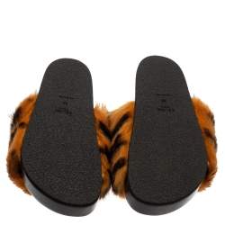 Pre Owned Celine Brown/Black Calf Hair Flat Slides Size 36