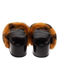 Pre Owned Celine Brown/Black Calf Hair Flat Slides Size 36