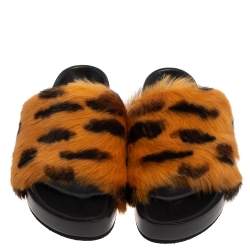 Pre Owned Celine Brown/Black Calf Hair Flat Slides Size 36