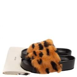 Pre Owned Celine Brown/Black Calf Hair Flat Slides Size 36