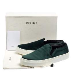 Pre Owned Celine Bottle Green Satin Slip On Sneakers Size 38