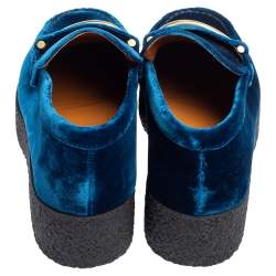 Pre Owned Celine Blue Velvet Sleek Platform Loafers Size 38