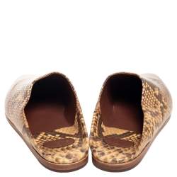 Pre Owned  Celine Mustard/Brown Python Embossed Leather Jacno Babouche Flat Mules Size 38