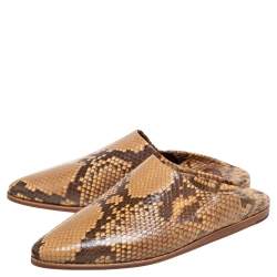 Pre Owned  Celine Mustard/Brown Python Embossed Leather Jacno Babouche Flat Mules Size 38