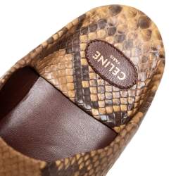Pre Owned  Celine Mustard/Brown Python Embossed Leather Jacno Babouche Flat Mules Size 38